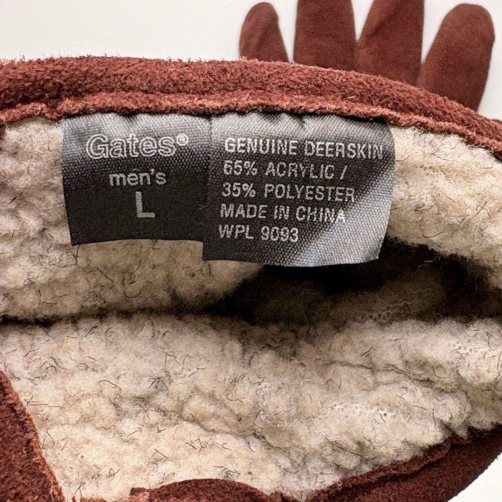 Vintage Men’s Gates Large Gloves Deerskin Brown Suede with Wrist Cinch Shearling - Picture 3 of 4
